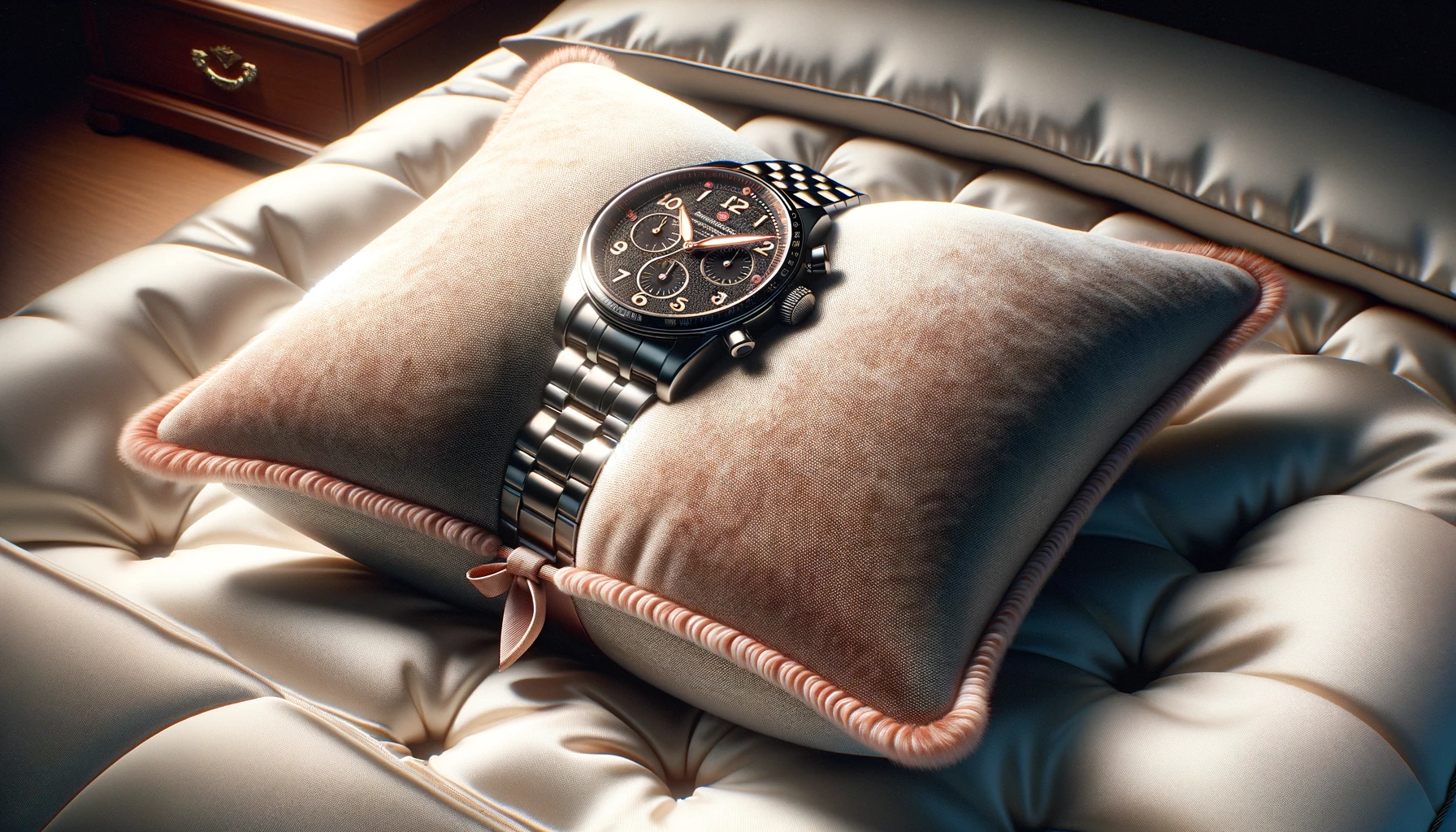 a luxurious wristwatch delicately placed on a special pillow
