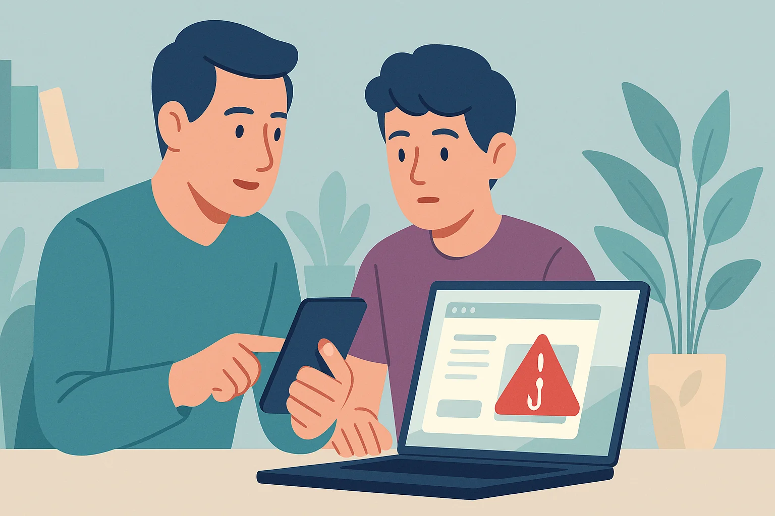 A parent explains phishing emails avoidance mechanisms to a teenager.